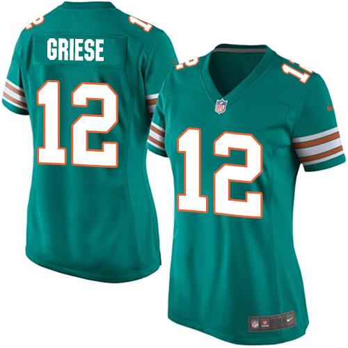 Nike Dolphins #12 Bob Griese Aqua Green Alternate Women's Stitched NFL Elite Jersey - Click Image to Close